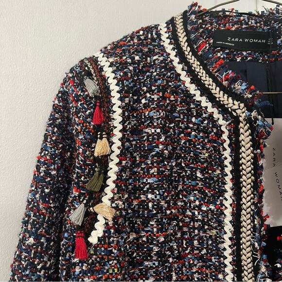 Zara Tweed Blazer with Trim Size Medium - Picture 4 of 7